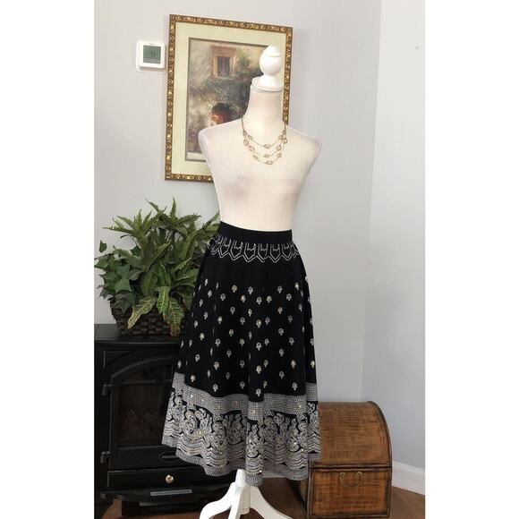 Erica Brooke Women Skirt Black White & Gold Size 36 XXL Cotton 100% Embellished - Picture 2 of 12